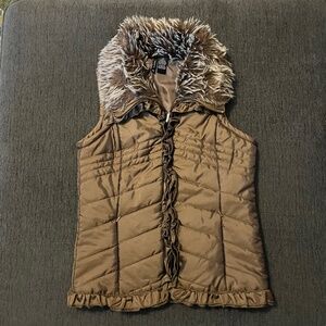 New Directions Bronze Quilted Vest with Fur Collar